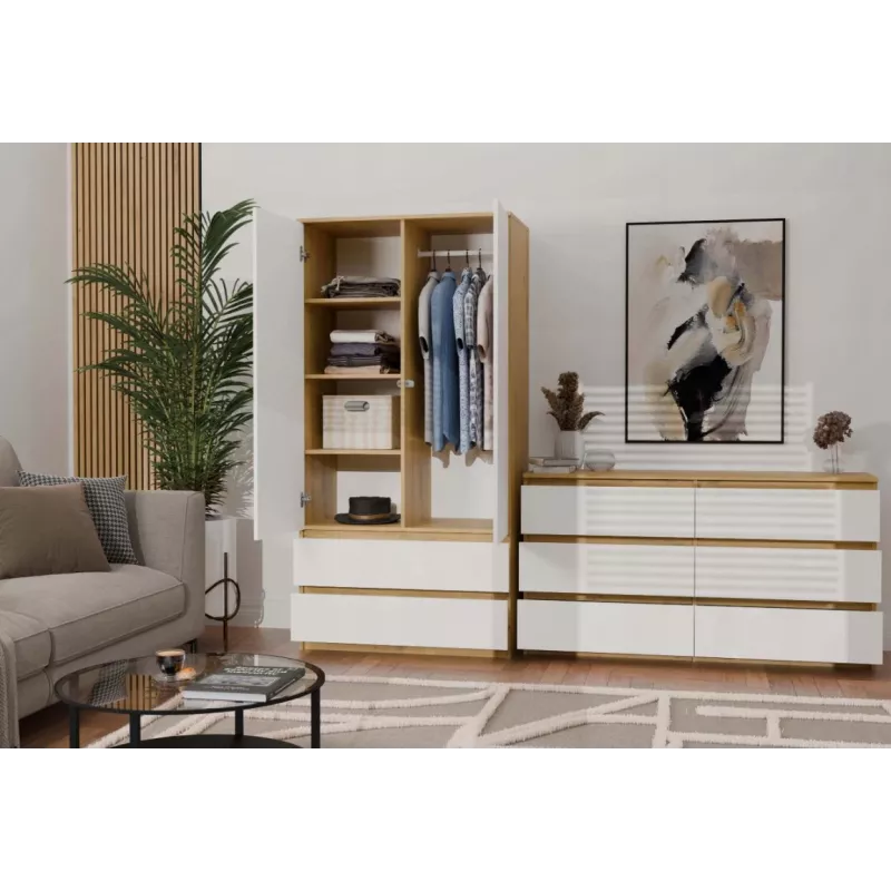 Kumode 6 atvilktnes 120 cm Top E Shop Malwa — amatnieku ozols / balta, skaidu plātne