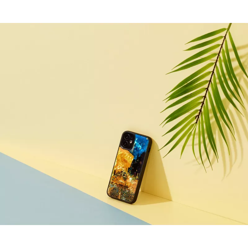Aizsargājošs iKins maciņš Apple iPhone 12 mini — melns 'Cafe Terrace' dizains