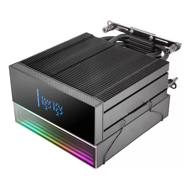 Gaisa dzesētājs TACENS Mars Gaming MCPU-LCD, 120 mm ventilators, TDP 300 W, atbalsta LGA1700/1200/115x/1366 un AM4/AM5, melns