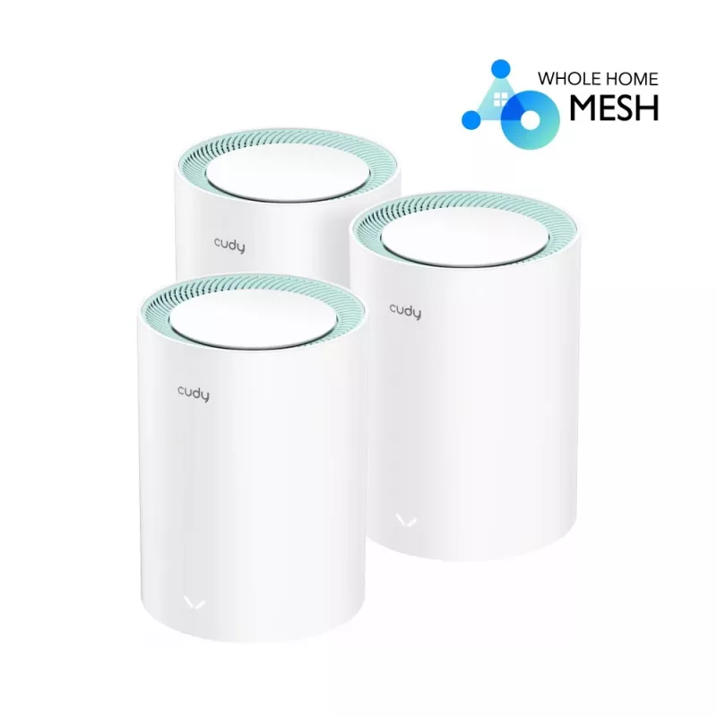 Cudy M1300 3-PACK bezvadu tīkla sistēma Divu joslu (2.4 GHz / 5 GHz) Wi-Fi 5 (802.11ac) Balta 1 Iekšējā