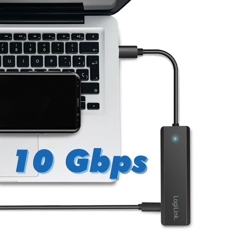 USB-C centrmezgls, 4 porti 2x USB-A, 2x USB-C, melns