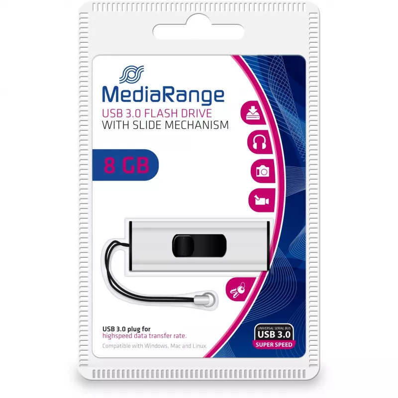 MediaRange SuperSpeed - USB zibatmiņa - 8GB - USB3.0 - Melns/Sudrabs (MR914)