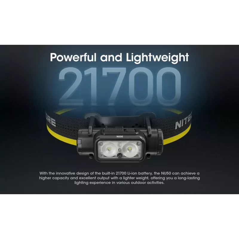 Galvas lukturītis Nitecore NU50 melns dzeltens LED ūdensizturīgs triecienizturīgs