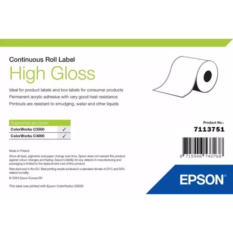 Epson 7113751 uzlīmju rullis, augsta spīduma apdare, platums 76 mm, garums 33 000 mm