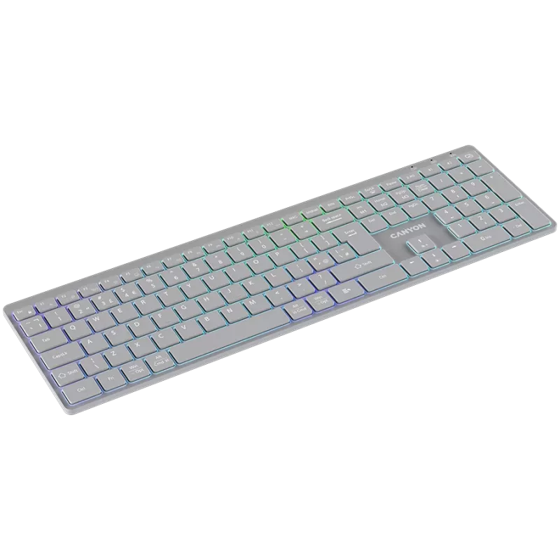 CANYON tastatūra HKB-W11 UK/US RGB divu režīmu bezvadu pelēka