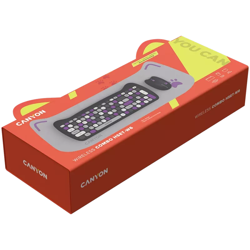 Bezvadu tastatūras un peles komplekts CANYON HSET-W6 Kitty Edition – violeta