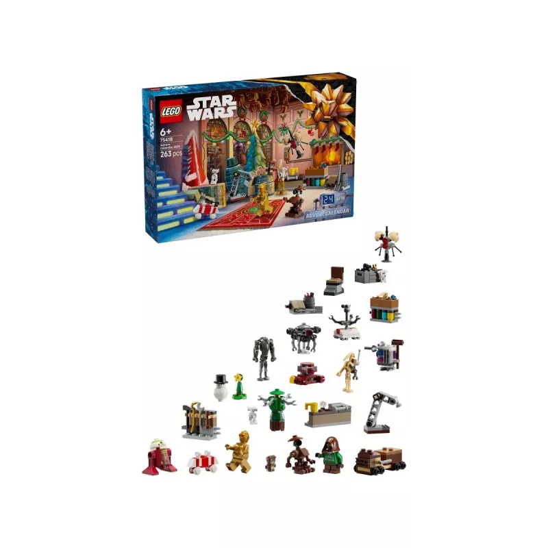 Konstruktoru rotaļlieta LEGO Star Wars Advent Calendar 2025 — komplekts 75418, sezonālas būvējamas minifigūras un modeļi