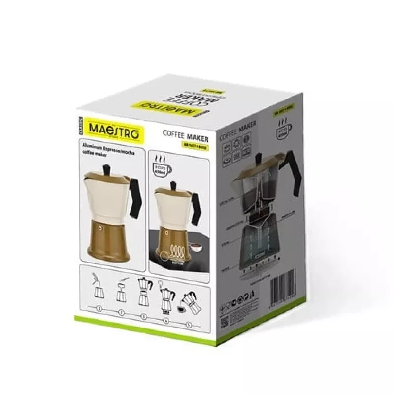 Moka katliņš Maestro MR-1657-9-BEIGE alumīnija plīts kafijas automāts, 9 tasīšu tilpums