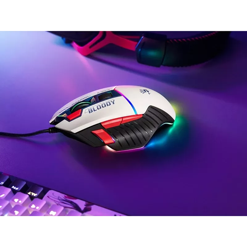 Spēļu pele A4Tech Bloody W95Max USB — labās rokas, balta, 12000 DPI, 1 ms, 250 ips, 125/2000 Hz