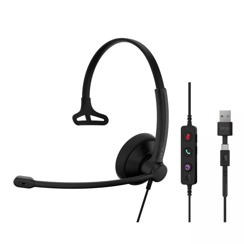 Austiņas EPOS IMPACT 100 MS Mono USB-C+A vadu vieglas 51g