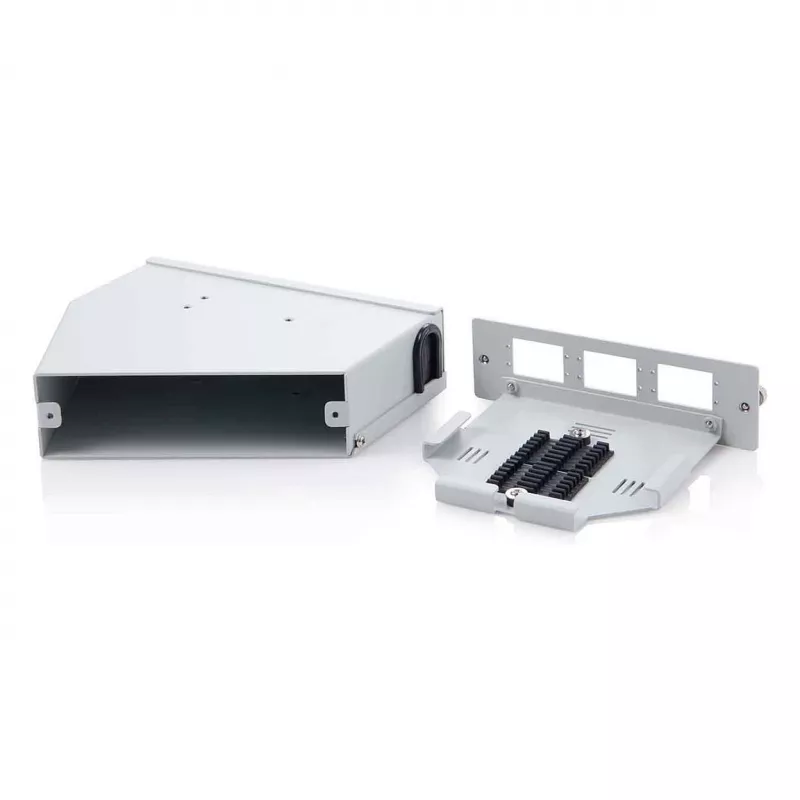 DIN sliedes optiskās šķiedras savienojuma sadalītājs DIGITUS DN-96893 — leņķveida, 6 SC DX / LC Quad, alumīnijs, pelēks