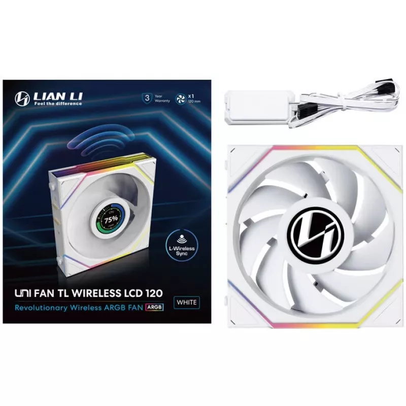 Lian Li UNI FAN TL Wireless LCD 120 balta — 120mm PWM ventilators ar bezvadu LCD kontrolieri