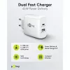 USB-C Dual-Fast lādētājs, PD, GaN, 65 vati (balts, 1x USB-C, 1x USB-A, Power Delivery)