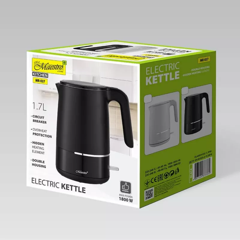 Maestro MR-037 elektriskā tējkanna 1,7 L 1800 W (MR-037-BLACK) Melna