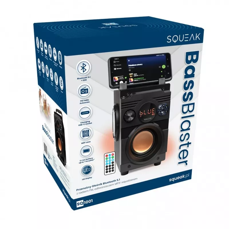 Squeak Bassblaster Bluetooth 5.1 skaļrunis, FM radio, MP3 atskaņotājs SQ1001