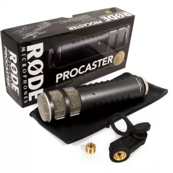 Studijas dinamiskais mikrofons RØDE Procaster — vadu, mini XLR (3-pinu), 75–18 000 Hz, 32 Ω, -56 dB, melns, 695 g