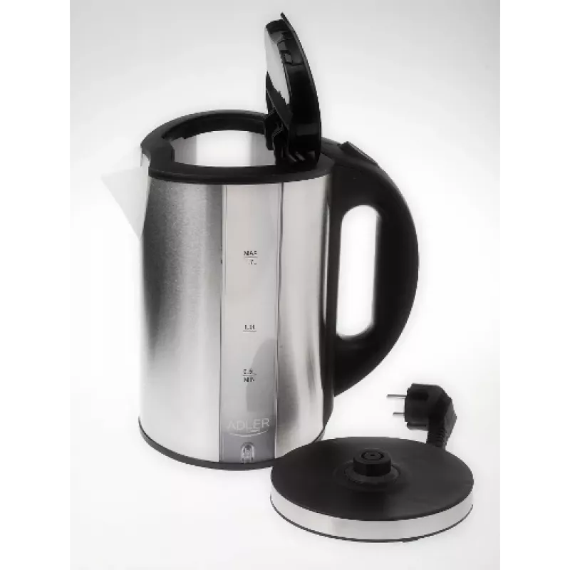 Adler AD 1216 elektriskā tējkanna 1,7 L Melna,Sudraba 2200 W