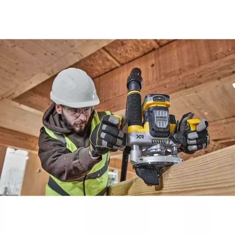 Plunge Router DeWalt DCW620NT-XJ, bezsuku akumulatora, 18V, 1600W jauda, 11–23k RPM, 12,7 mm patrona, putekļu izvads, LED, 3,6 kg, futrālis