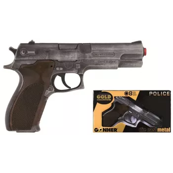 Rotaļu šautriņu pistole Pulio Police gun metal GONHER 45/1 15545/1 — metāliska apdare, viens šāviens izšaujoša rotaļlieta