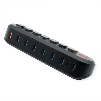 ROLINE USB 3.2 Gen 1 centrmezgls, 7 portu, nomaināmas pogas, A tipa savienojuma kabelis