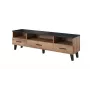 TV statīvs Cama Meble LOTTA 180 cm — Wotan ozola rāmis, matēti melna virsmas plāksne, 1800×400×530 mm