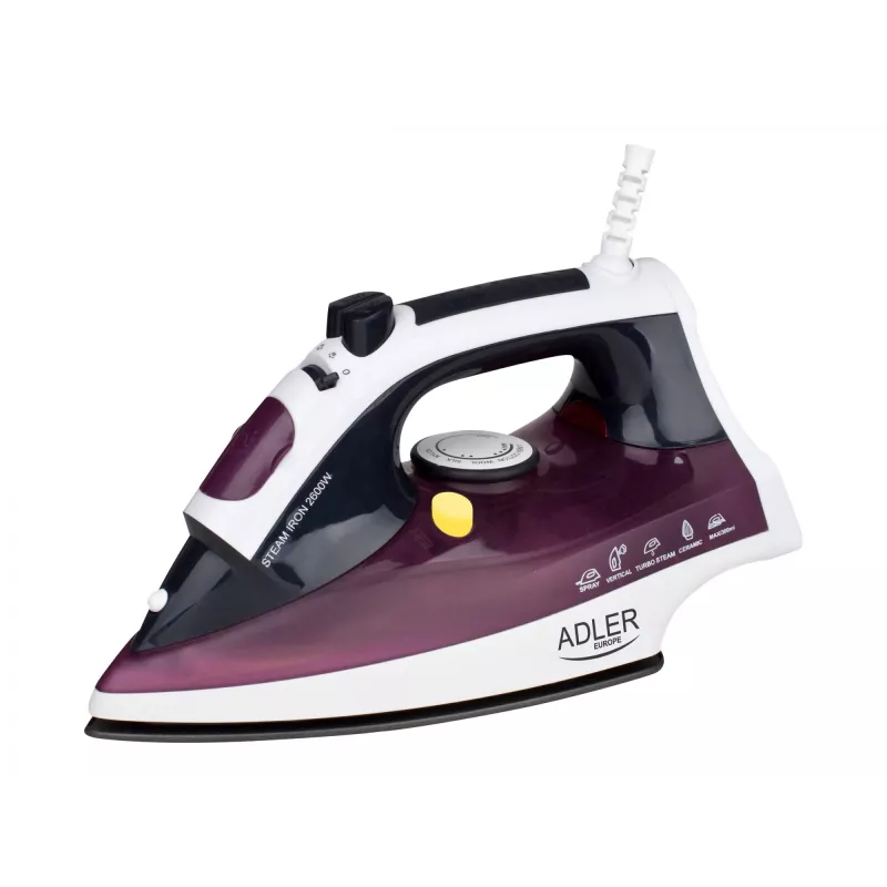 Adler AD 5022 sausais un tvaika gludeklis ar keramikas zoli, violets, 2200 W
