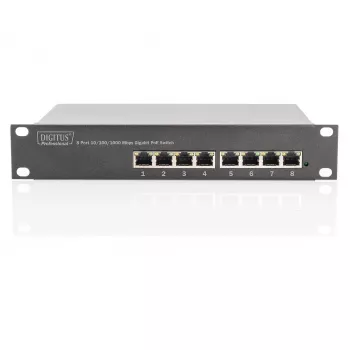 DIGITUS Gigabit Ethernet PoE slēdzis 8 portu PoE+ 10 collu plaukts, līdz 80 W PoE jaudas budžets