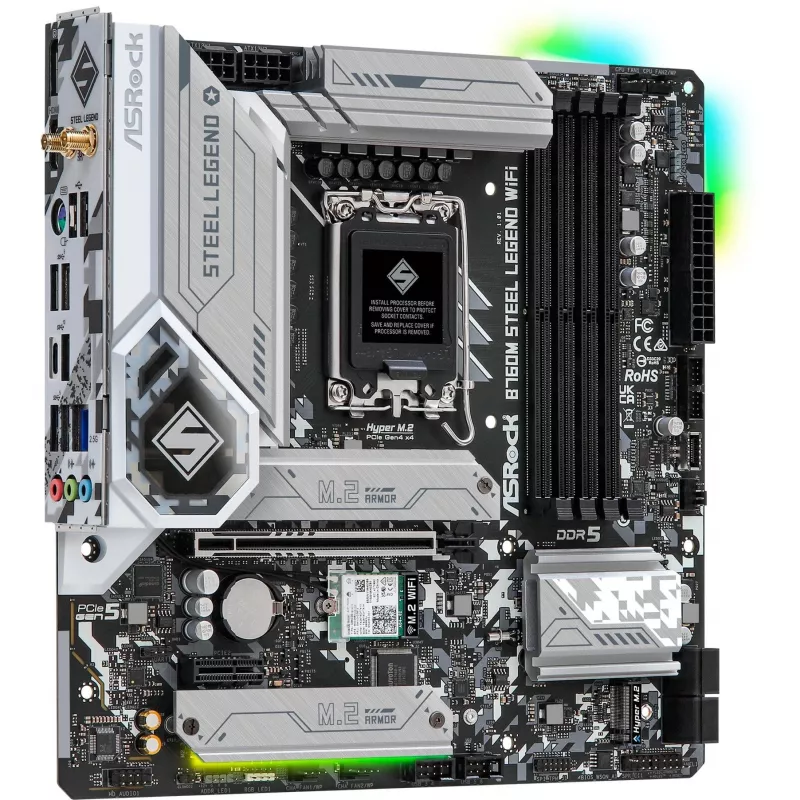 Mātesplate ASRock B760M Steel Legend WiFi — Intel B760, LGA 1700, micro ATX, DDR5, 4 DIMM, 128GB, Wi‑Fi 6E, 2.5Gb LAN