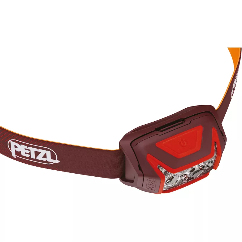 Galvas lukturītis Petzl Actik Core — LED, 100 lm, iebūvēts 1250 mAh USB uzlādējams akumulators, IPX4, sarkans
