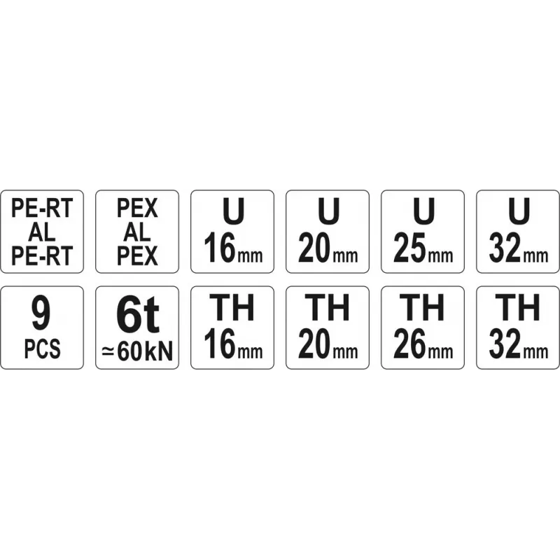 Yato PEX-AL-PEX presēšanas manuālais presēšanas instruments ar 8 ieliktņu komplektu