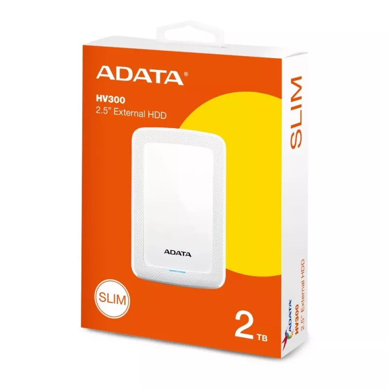 ADATA HV300 - Cietais disks - 2 TB - ārējais (pārnēsājams) - USB 3.1 - 256 bitu AES - Balts