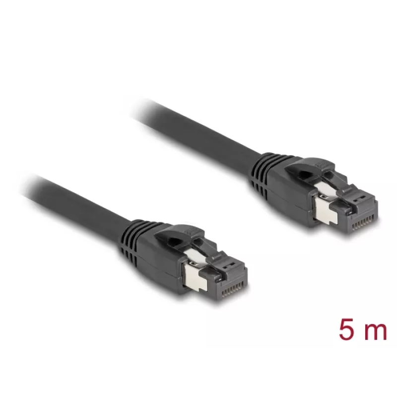 Delock - Tīkla kabelis - RJ-45 (V) uz RJ-45 (V) - 5,0m - 7,5 mm - S/FTP - CAT 8,1 - bez halogēna, aizsardzība pret aizķeršanos, līdz 40 Gbps datu pārraides ātrums - melns (80236)