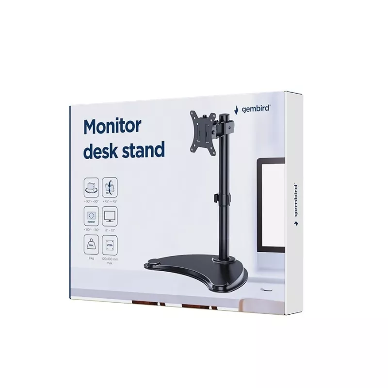 Monitora galda statīvs GEMBIRD MS-D1ST-04 13–32 collu ekrāniem, regulējams augstums un slīpums, VESA 75x75–100x100, līdz 8 kg