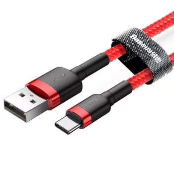USB 2.0 A uz USB-C vads Baseus CATKLF-B09 1 m QC3.0 neilona pīta sarkana, ātra uzlāde un datu sinhronizācija