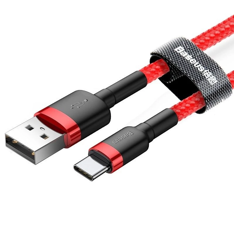 USB 2.0 A uz USB-C vads Baseus CATKLF-B09 1 m QC3.0 neilona pīta sarkana, ātra uzlāde un datu sinhronizācija