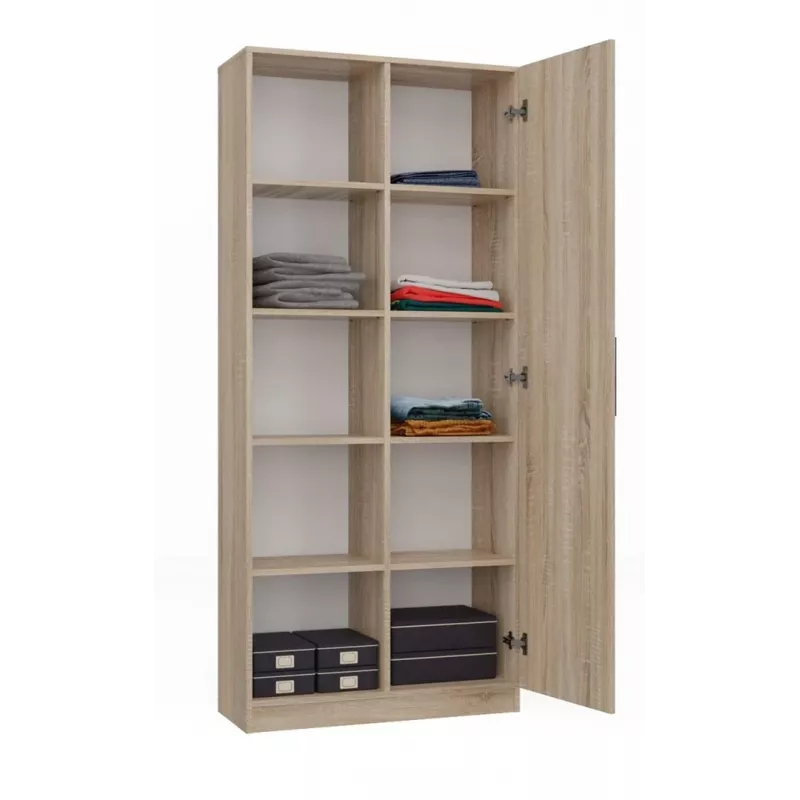 Biroja grāmatu skapis Top e shop RD-80 SONOMA KPL, ozola apdare, 10 plaukti, 800×300×1820 mm, skaidu plātnes rāmis
