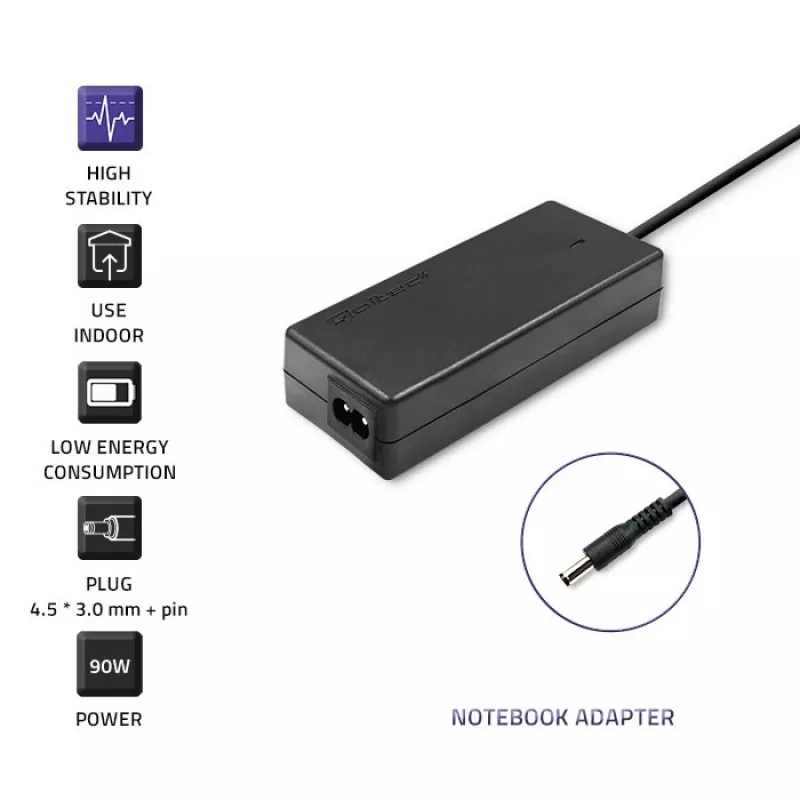 Qoltec 51516.90W Barošanas adapteris Dell | 90W | 19,5V | 4,62A | 4,5*3,0+pin | + strāvas kabelis