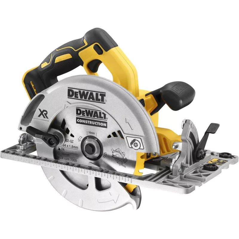 Ripzāģis DeWALT DCS572NT — 18 V Li‑Ion, bezsuku, 184 mm asmens, 58 mm dziļums (90°), 57° slīpums