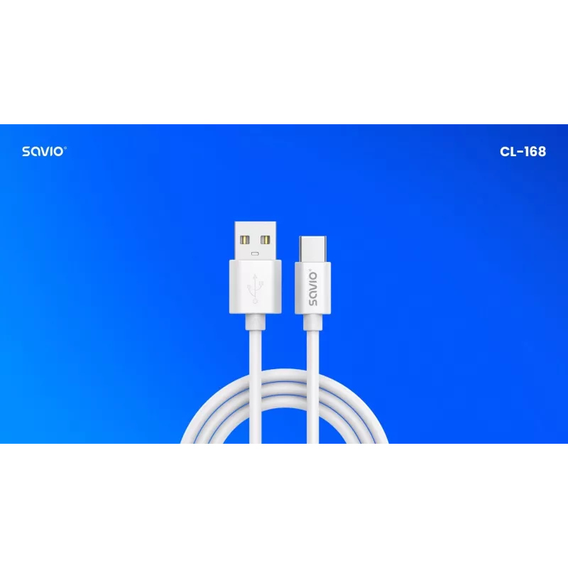 USB 2.0 kabelis SAVIO CL-168, USB A (vīrišķais) uz USB C (vīrišķais), 3 m, balts