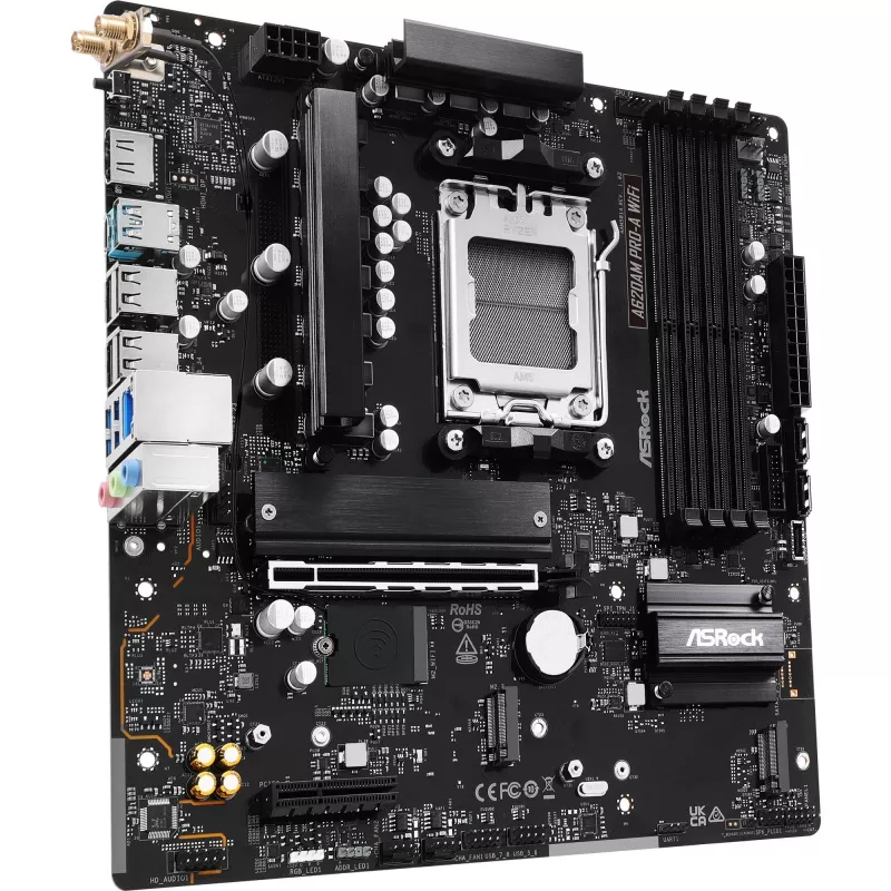Mātesplate ASRock A620AM Pro-A WiFi AM5 mATX — AMD A620, Socket AM5, DDR5 līdz 256 GB, Wi‑Fi 6E, 2.5Gb LAN, HDMI 2.1