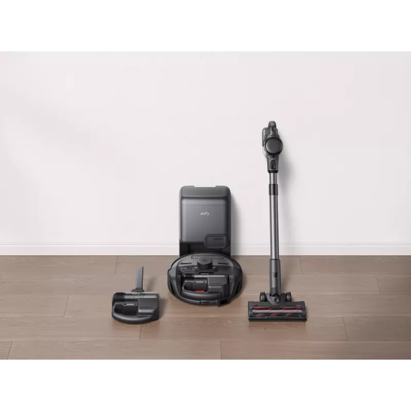 Eufy E20 Melns robota putekļsūcējs — apaļš, putekļu maisu bāzes stacija, 150 min darbības laiks, 35 cm diametrs