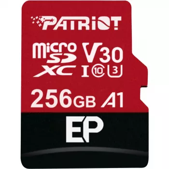 MicroSDXC atmiņas karte PATRIOT PEF256GEP31MCX 256 GB Class 10 U3 V30 Lasīšanas ātrums 100 MB/s Rakstīšanas ātrums 80 MB/s ar SD adapteri