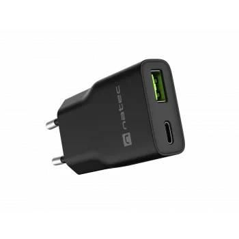 Strāvas adapteris NATEC Ribera NUC-2377 — 1×USB-A, 1×USB-C, 3 A izeja