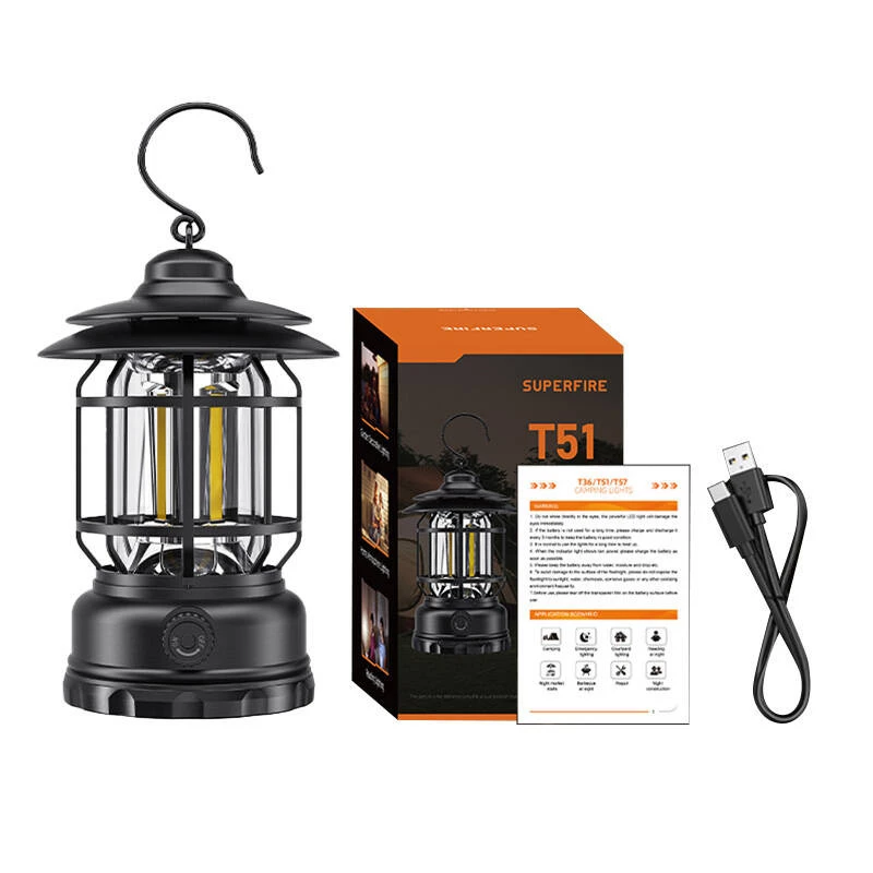 Kempinga lampa Superfire T51 USB-C uzlādējama pārnēsājama laterna, modelis T51