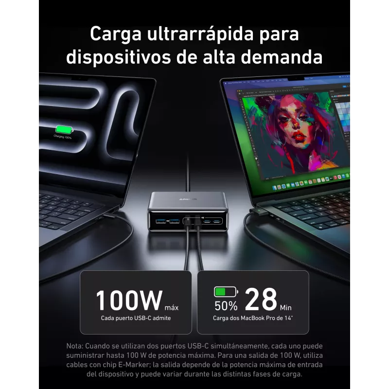 Lādētājs GeNPrime 200W GaN 4xUSB-C 2xUSB-A Melns