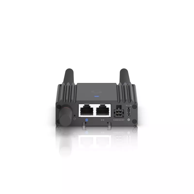 Mobilā tīkla maršrutētājs Ubiquiti UMR-Ultra — 4G LTE, NanoSIM, 2,4 GHz Wi‑Fi (802.11g), 2x RJ‑45, 3 ārējās SMA antenas, 5–30 V līdzstrāva
