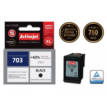 Tintes kasetne ActiveJet AH-703BR saderīga ar HP 703 CD887AE, melna, augsta (XL) 20 ml, uz pigmenta bāzes