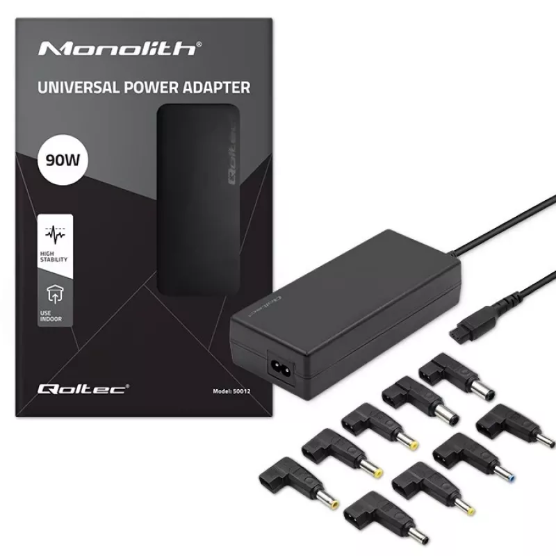 Qoltec 50012 Automātiskais universālais barošanas adapteris 90W | 9 spraudņi | + strāvas kabelis