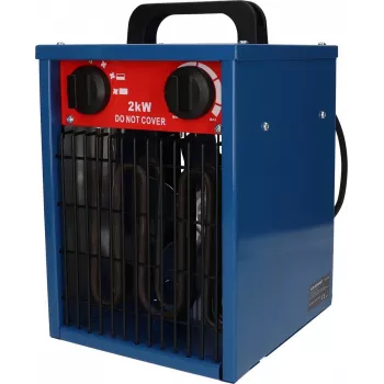 Ventilatora elektriskais telpu sildītājs BLAUPUNKT EH7010 — 2000 W, nerūsējošā tērauda elements, IPX4, grīdas lietošana, līdz 22 m², melns/zils/sarkans