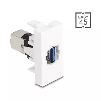 Keystone modulis DELOCK 90910 — plakans USB A savienotājs, balts, 45×22.5×42.6 mm